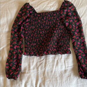 Art Class Black and Pink Floral Blouse